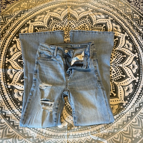 American Eagle Super Stretch Distressed Flare Jeans Size 00XS - Picture 5 of 14